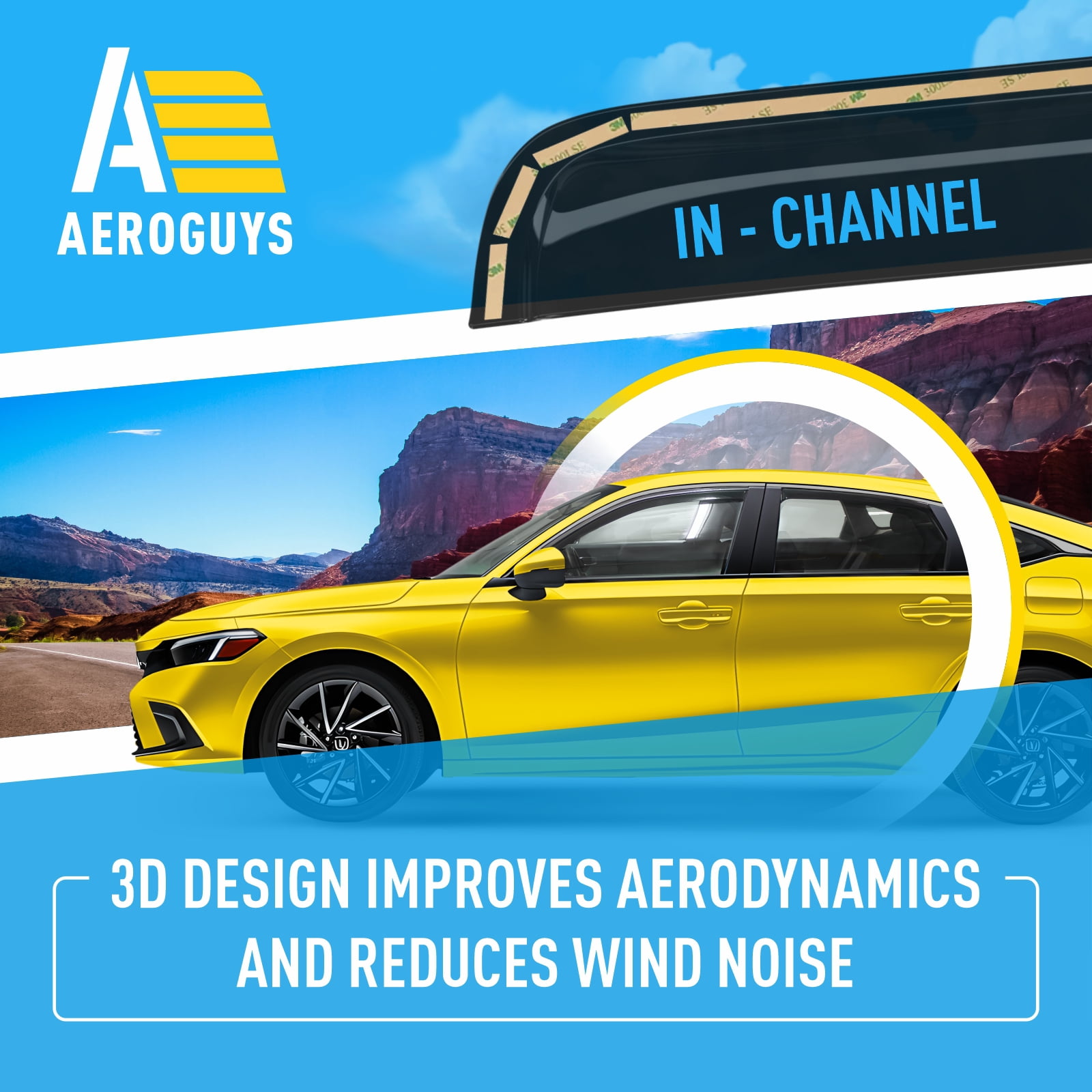 Extra Durable Window Deflectors in-Channel Window Visors Rain Guards Fit for Honda Civic 2022-2026 Sedan, Sun Visors, Wind VentVisors, Vent Shades, Exterior Car Accessories - 4 pcs. AG0834