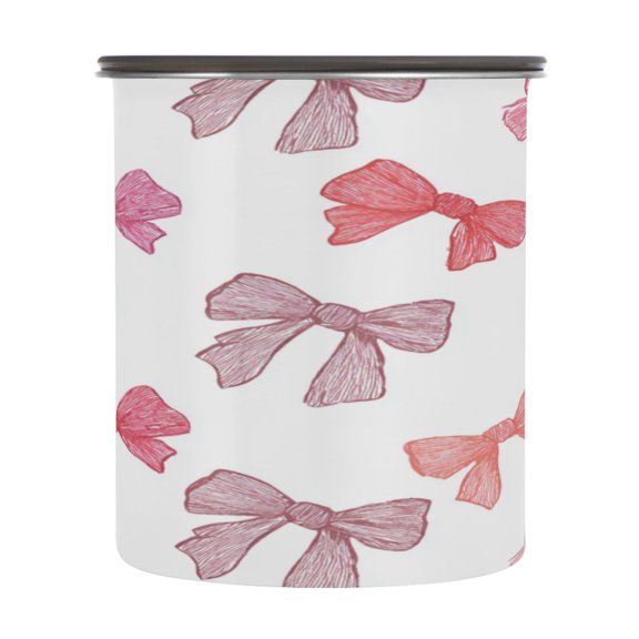 500ml Stainless Steel Food Storage Containers Pink Bows Pattern Airtight Kitchen Canisters with Vacuum Lid for Coffee Tea Flour Sugar Grains