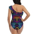 thumbnail image 5 of Easygdp Indian Mandalas Dragonfly Women's One Shoulder Ruffle Monokini Bathing Suits with Removable Chest Pad, Quick Drying - Medium, 5 of 8