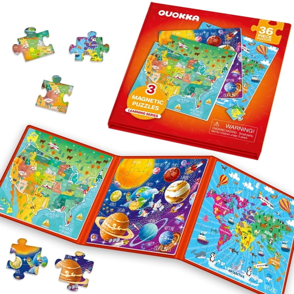 Quokka Magnetic Puzzles for Toddlers 3-5 – 36 Piece USA, Space & World Map Road Trip Toys