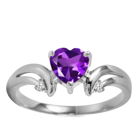 Galaxy Gold 14K Solid Gold 0.96 Carat Natural Diamond & Amethyst Heart-Shaped Ring for Women - White Gold Fine Jewelry
