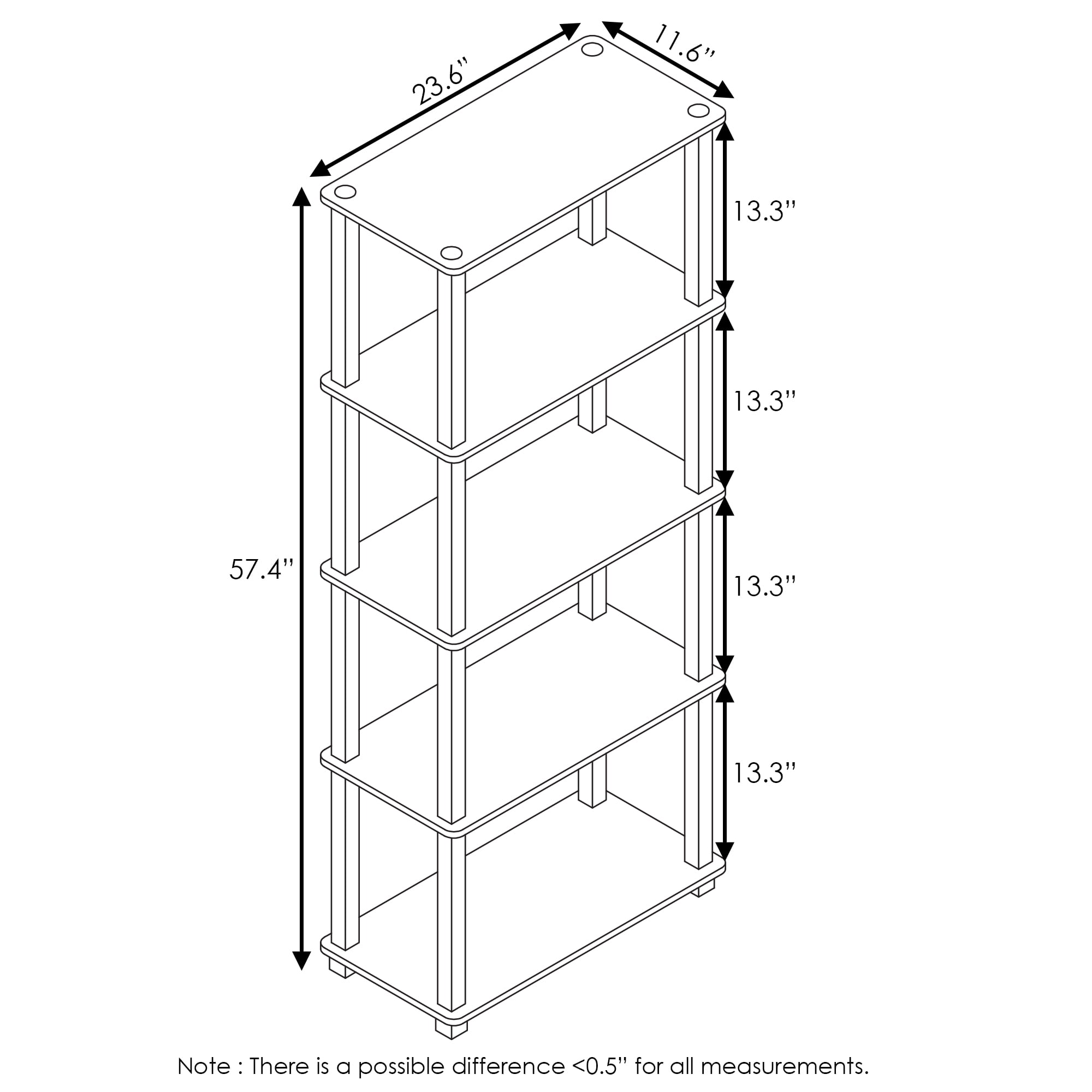 Furinno Turn-S-Tube 5-Tier Square Tubes Display Shelf, Dark Cherry/Black