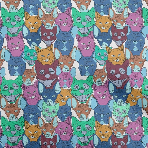 oneOone Polyester Spandex Turquoise Blue Fabric Cat Sewing Craft Projects Fabric Prints By Yard 56 Inch Wide