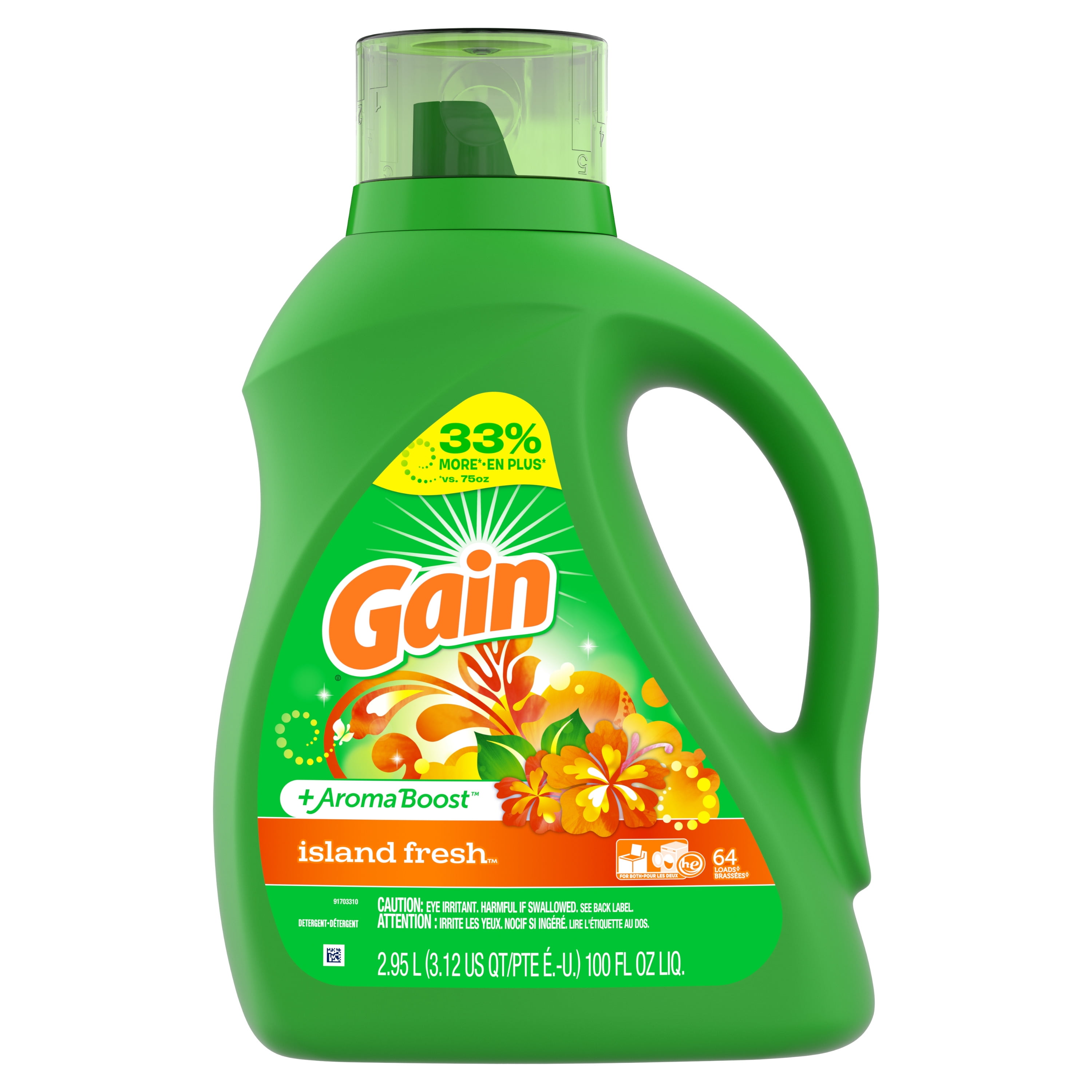Gain Island Fresh HE, Liquid Laundry Detergent, 100 Fl Oz 64 loads