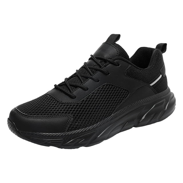 toraway Summer Men Sneakers Wide Black Men Sports Shoes Fashionable and Simple Solid Color New Pattern Summer Mesh Breathable and Comfortable Lace Up Shoes 10