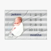 Striped Blue Baby Months Blanket Personalized w/ Name