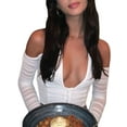 thumbnail image 2 of Women Halter Crop Tops Long Sleeve Off Shoulder Zip Up Slim Corset T-Shirts, 2 of 8