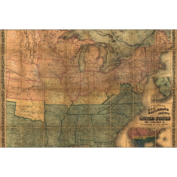 24"x36" Gallery Poster, railroad map of United States of america 1862 P2