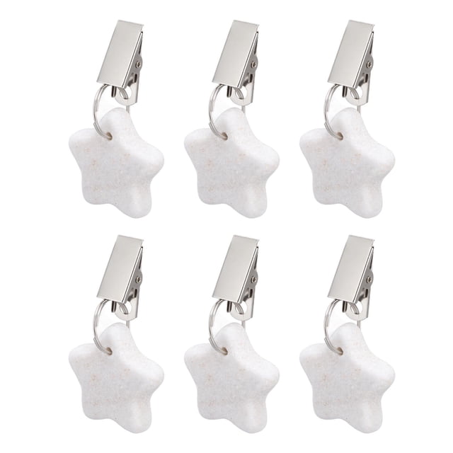 6 pesas para mantel de mármol de acero inoxidable, tamaño pequeño, resistentes al agua y al óxido, duraderas, con clip para fiestas, PicnicStar