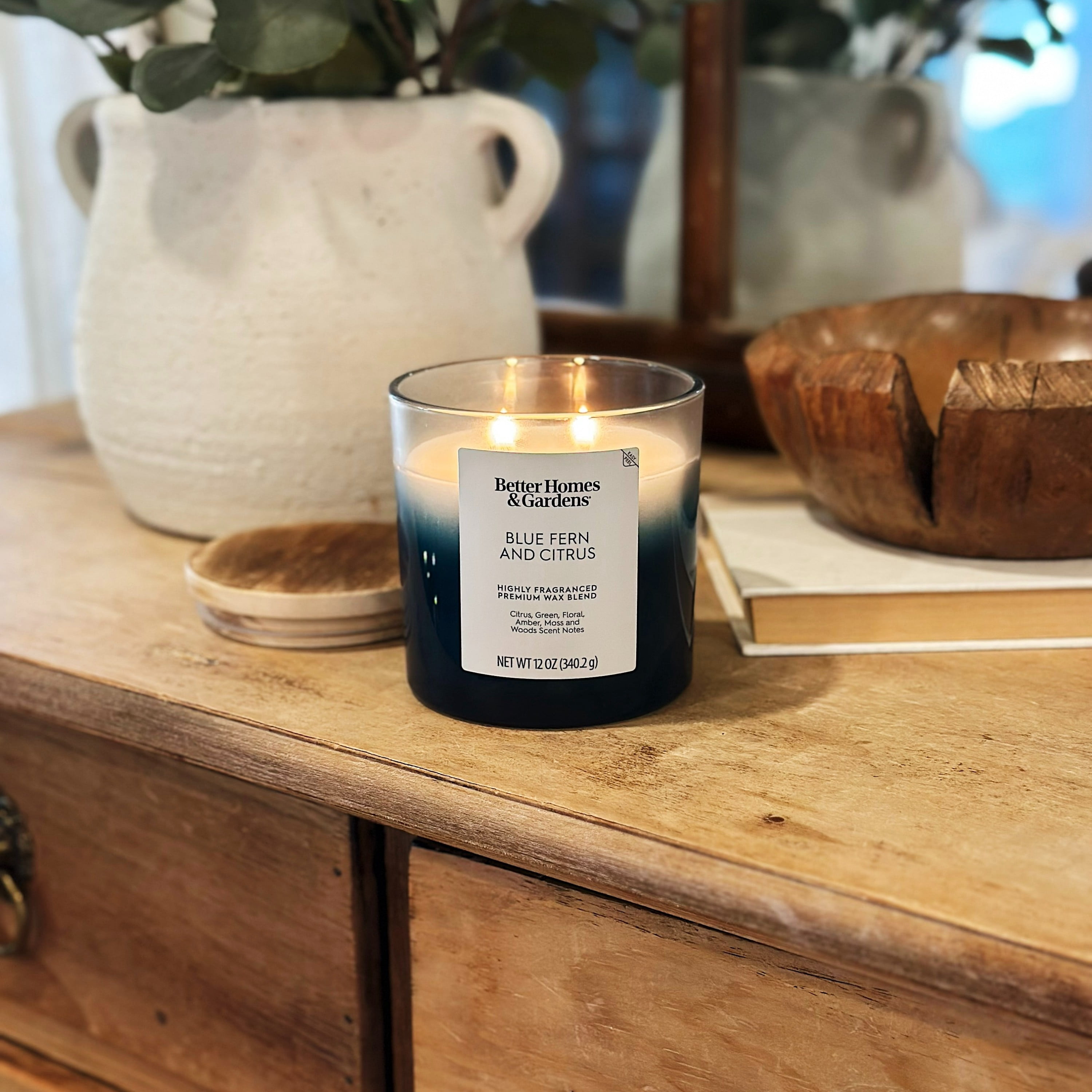 (4 pack) Better Homes and Gardens Blue Fern and Citrus Scented 2-Wick Ombre Jar Candle 12oz.