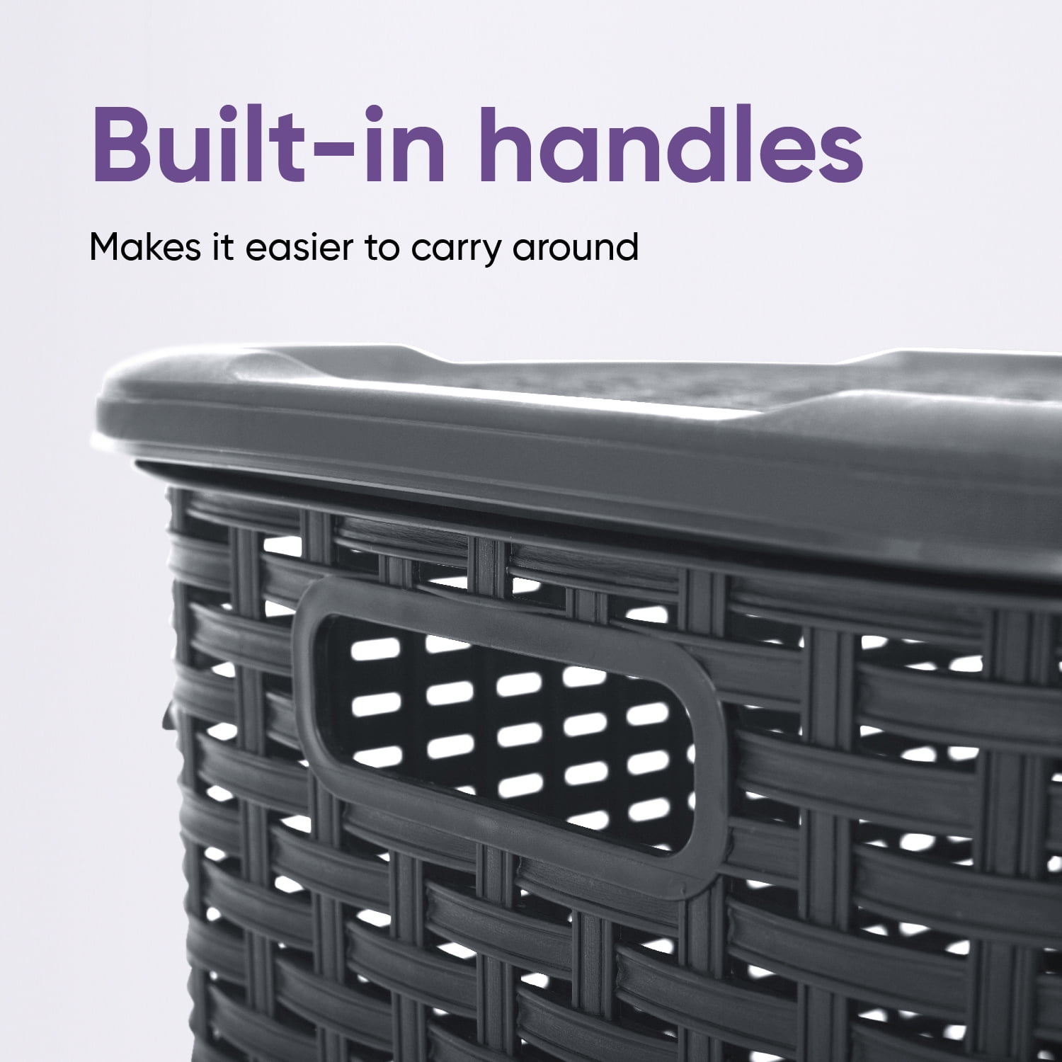 Laundry Basket, Laundry Hamper with Lid, Large 60-liter Wicker Style Hamper with Cutout Handle, to Storage Dirty Clothes in Washroom, Bathroom, Bedroom, or Dorm Room, Grey Color. By Superio