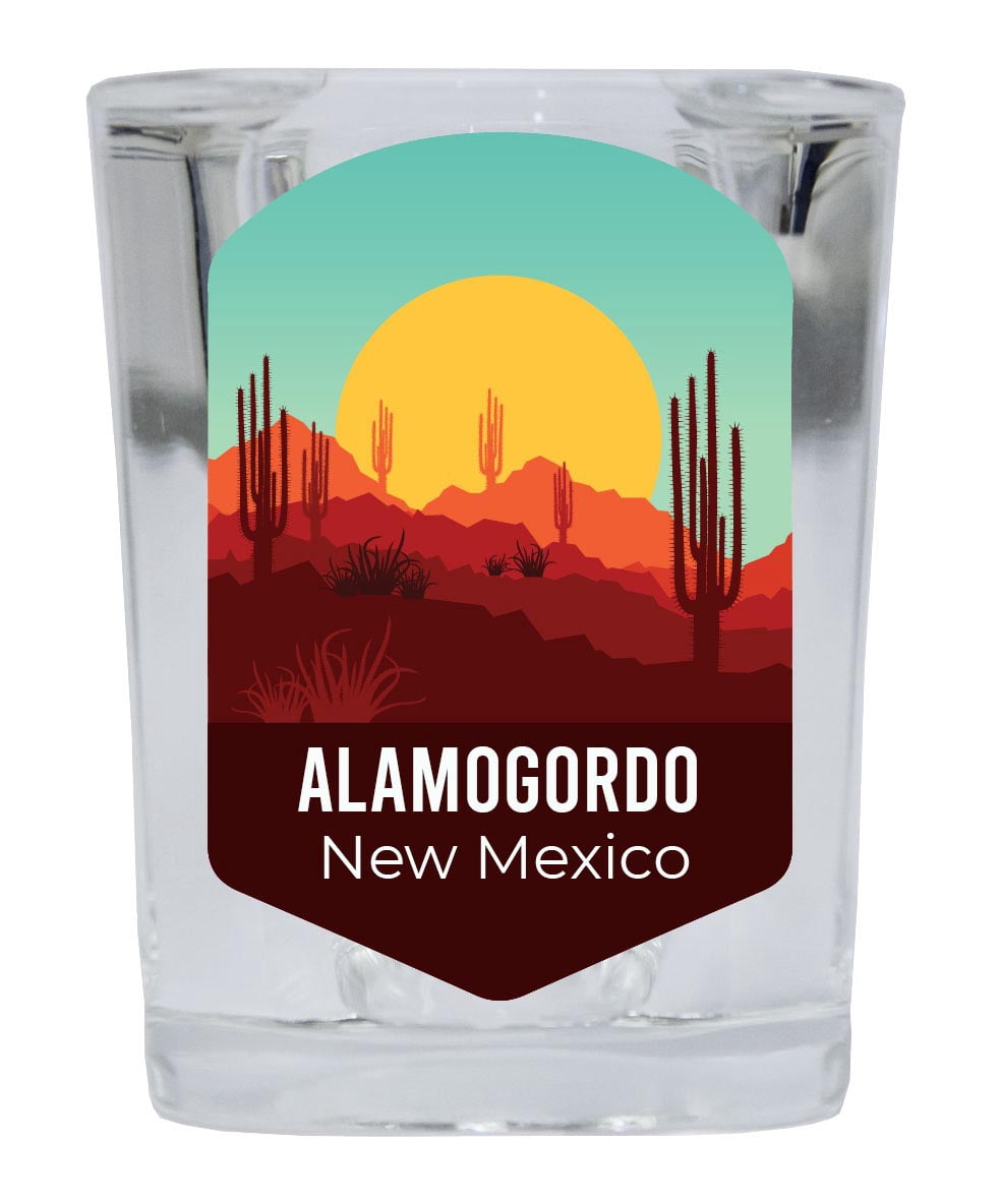 Alamogordo New Mexico Souvenir 2 Ounce Square Shot Glass Desert Design