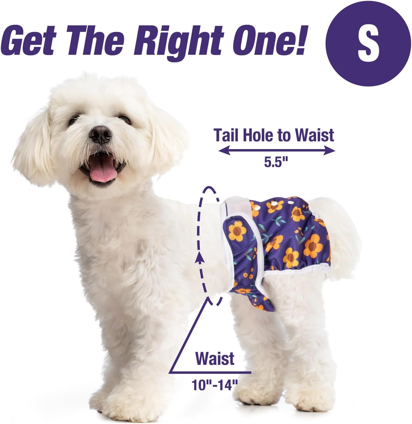 Pet Soft Washable Female Diapers Cute Flower Dog Diapers, Comfort Reusable Doggy Diapers for Girl Dog in Period Heat