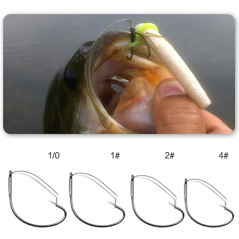 Wacky Weedless Fishing Hooks - 50pcs/Box Wacky Worm Hook with Weed Guard  Wide Gap Fishing Hook for Soft Worm Baits 