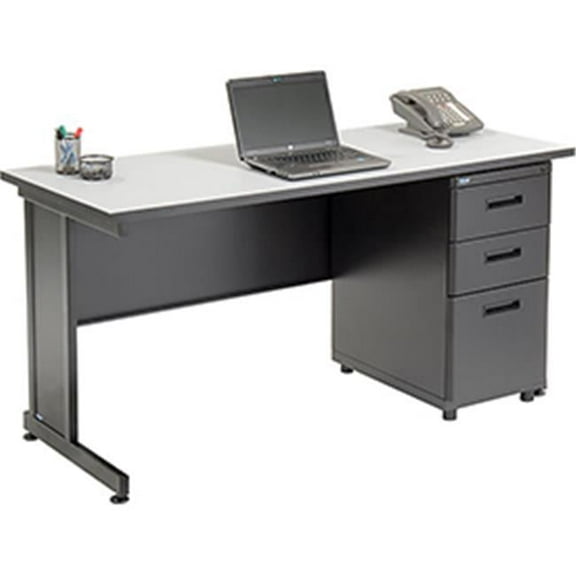 Office Desk with 3 Drawers - 60 x 24 in. - Gray
