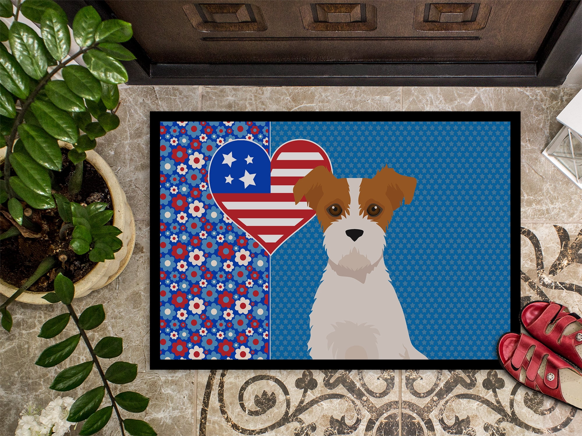 Brown White Wirehair Jack Russell Terrier Indoor or Outdoor Mat 24x36 36 in x 24 in