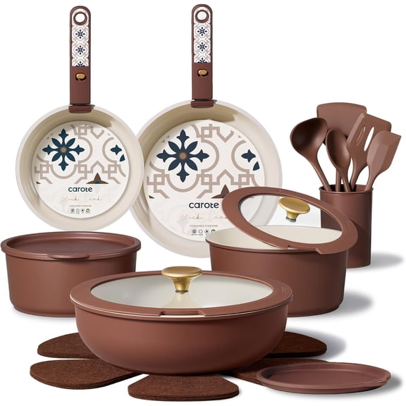 Ceramic Cookware Set, Pots and Pans Set Non stick, Non Cookware Detachable Handle, Kitchen Cooking Set - Induction Cookware, Dishwasher/Oven , PFAS ,