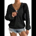 thumbnail image 1 of Chaqueta Ligera con Capucha y Cremallera para Mujer, Informal, de Otoño, de Larga, Color Liso, para Exteriores Negro XL, 1 of 9