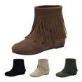 thumbnail image 2 of NOKIO Women's Fringe Ankle B𝗈𝗈𝑡𝑠 Wide Calf Hidden We𝖽ge Shoes V𝗂ntage Pointed Toe Booties Western Cowboy Booties Comfortable Non-S𝗅ip Shoes for Fall and Winter, 2 of 5
