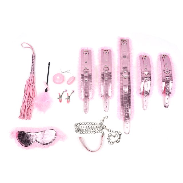 Juego de vibradores con parche para ojos, látigo de plumas y esposas para coquetear con sexo, juguete para adultos con asistencia sexual, color rosa, tamaño libre