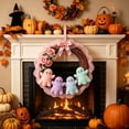 thumbnail image 5 of Halloween Ghost Wreath for Front Door, Cute Non-Scary Seasonal Home Decor, Handcrafted Cloth Wreath with Pastel Ghost Figurines for Indoor Outdoor Display, 5 of 9