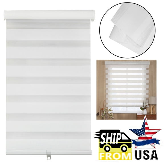 HTTMT- Zebra Roller Blinds [(W)67“ x (H)72”] White, Cordless, Dual Layer Shades, Sheer or Privacy Light Control, Day and Night Window Drapes, Easy to Install, Striped Dove [P/N: ET-ZB-W-67]