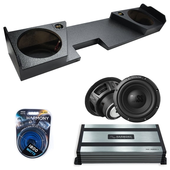 Harmony Audio Alpine fits 14-18 Chevy Silverado Double Cab Truck W12S4 Dual 12" Subwoofer 500W Sealed Sub Box Rhino Coated | HA-A800.1 Amplifier, 4GA Amp Kit