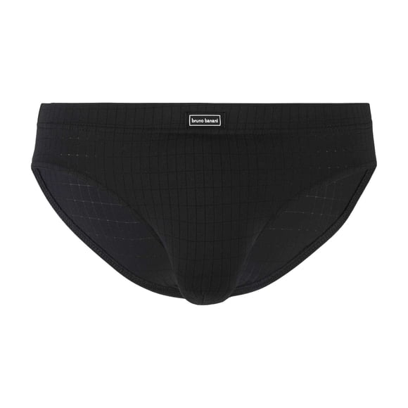 Bruno Banani Men's Briefs - Check Line 2.0, Underwear, Sports Briefs, Polyamide, Logo, Check, Solid Color Black S (Small)