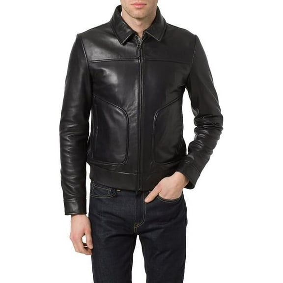 Men's Genuine Lambskin Leather Jacket Motorcycle Biker Zipper Jacket A028
