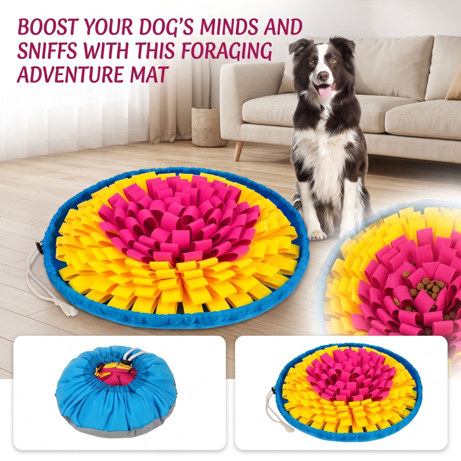 Dog Snuffle Mat 19 Inch Interactive Dog Toys Dog Slow Feeder Puzzle Toys Encourage Foraging Skills Calming for Dogs Relaxation Feed Mat for Small Medium Large Pets 1 Pack