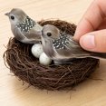 thumbnail image 5 of Artificial Sparrow Nest Set, 2 Clip On Birds with Rattan Nest and Faux Eggs, Realistic Feathered Ornaments for Tree and Wreath - Gray, 5 of 7