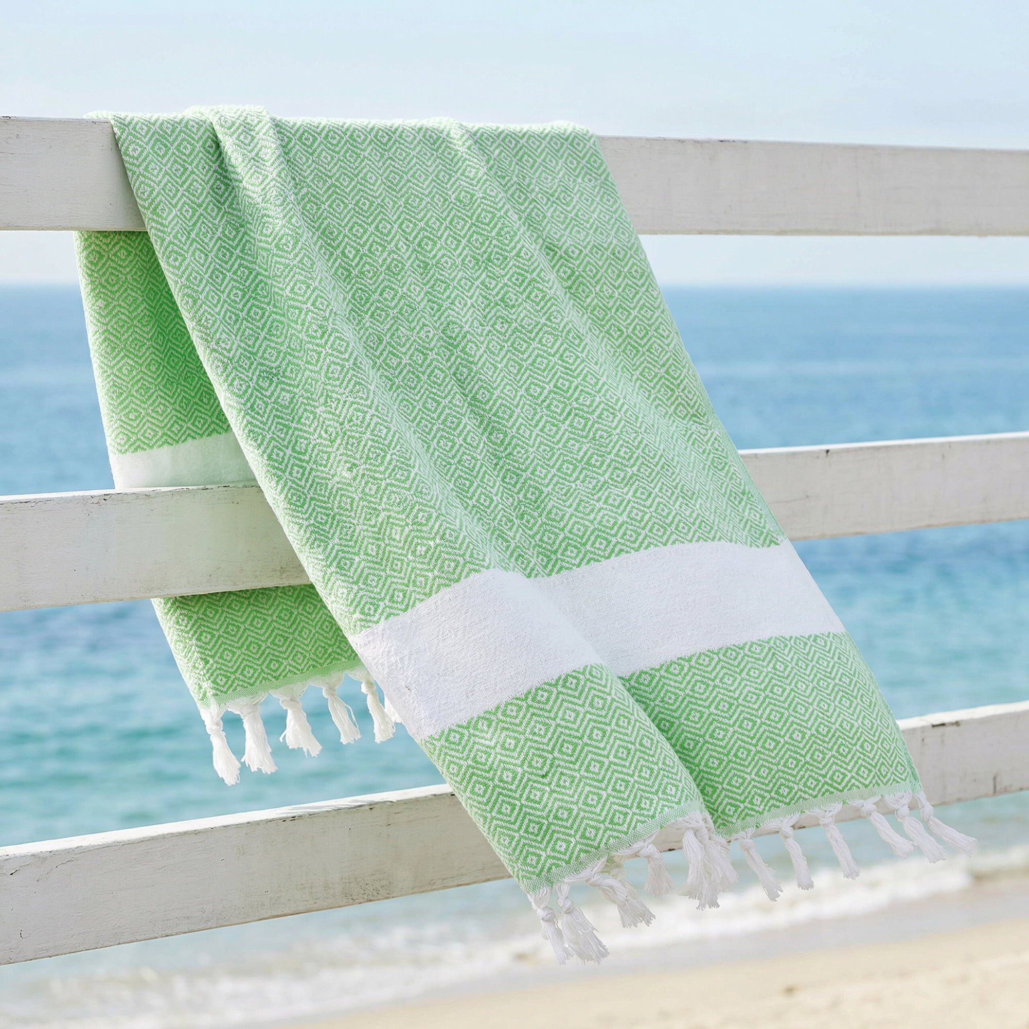 Unique Bargains Geometric Sandproof Quick Dry Turkish Beach Towel Green 71" x 40"