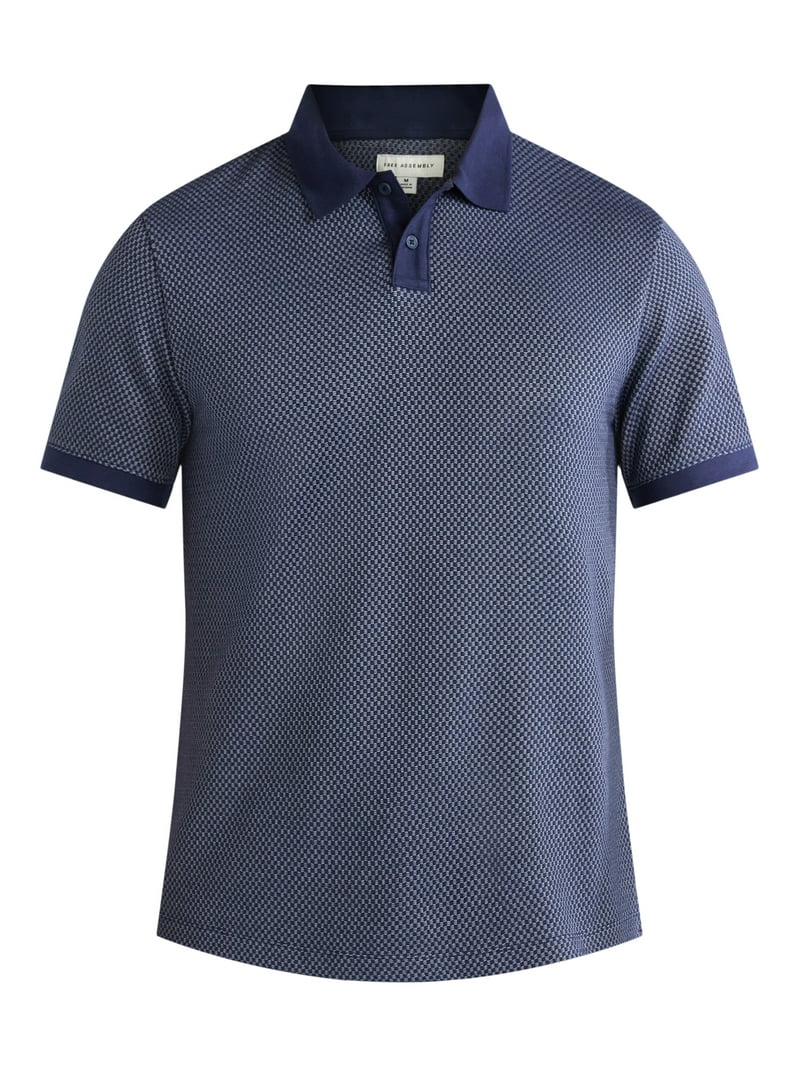 Free Assembly Men's Jacquard Checkered Knit Polo Shirt, Sizes S