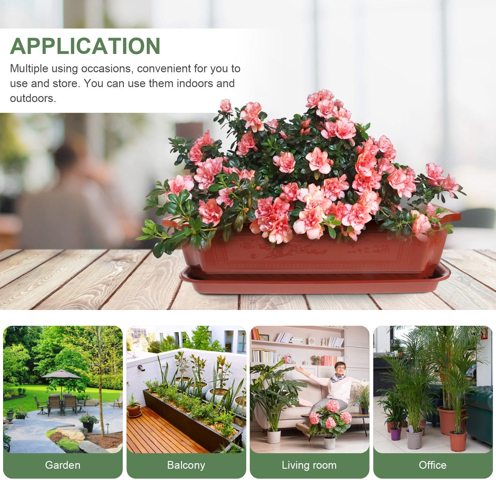 FENGGUIQU Planter Container Oval Large Flower Pot Brown Durable Plastic For Gardening 1 Set