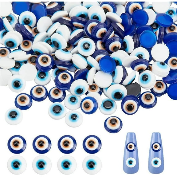 1Box 200pcs Nail Charms Evil Eye Beads 6mm Blue Round Resin Evil Eye Beads 3D Cabochons Nail Art Evil Eye Nail Charm Keychain Pendants for DIY Crafting Jewelry Making Bracelets Necklace Earrings