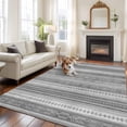 thumbnail image 3 of 5x7 Washable Area Rug, Boho Gray Non-Slip Large Rectangle Rug for Living Room Bedroom, Stripes Abstract Geometric Texture Indoor Floor Mat for Home Decor, 3 of 9