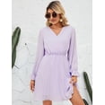 thumbnail image 5 of Womens Wrap V Neck Dresses for Wedding Guest Casual Pleated Long Sleeve Mini Dress, 5 of 5
