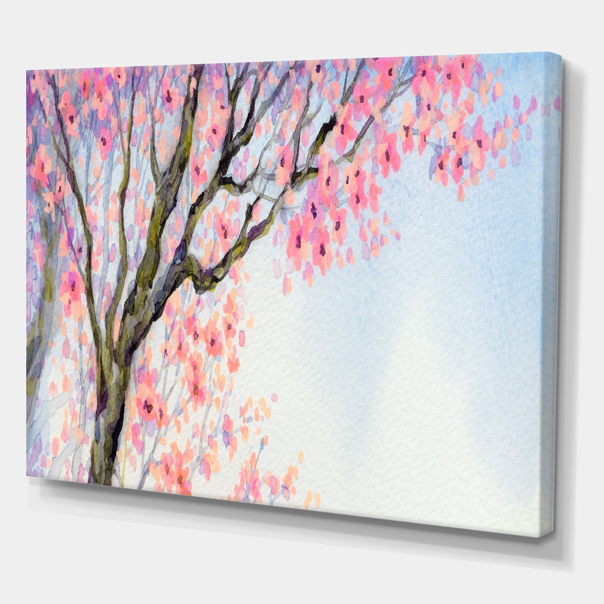 Designart ' Beautiful Pink Bird Sitting On Flowering Branch ' Traditional Canvas Wall Art Print