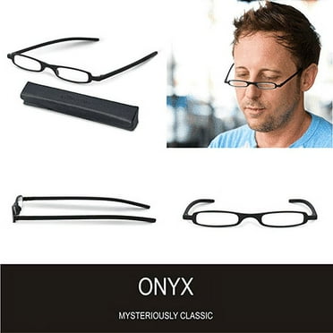 SlimViews Onyx Black Reading Glasses  2.00 Magnification with case