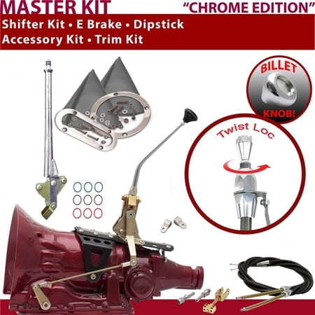 American Shifter TH350 Shifter Kit Chrome 10 in. E Brake Cable Clevis Trim Kit Dipstick for EFA76