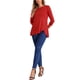 thumbnail image 2 of INSPIRAR CHIC Blusas de Mujer Cuello Redondo Manga 3/4 Decoración de Botones Dobladillo Irregular Estilo Casual XS Rojo, 2 of 6
