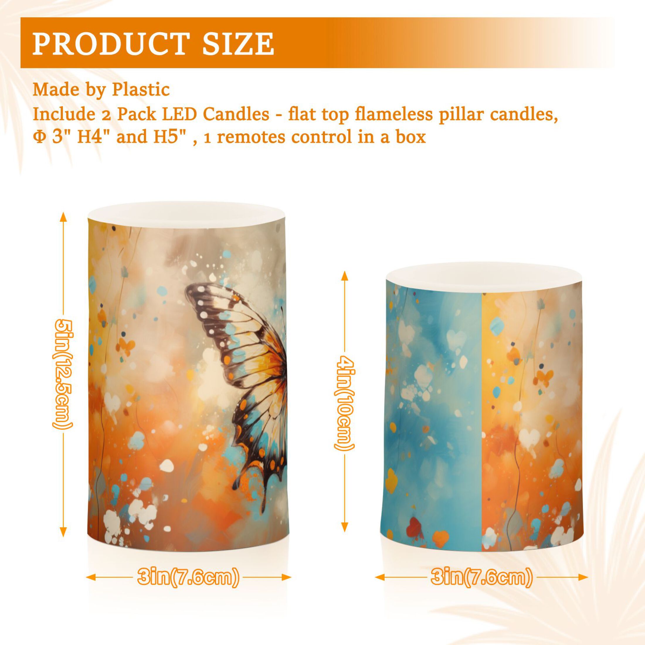 Butterfly Painting Flameless Candles&nbsp;LED Lights Battery Operated Candles with Remote and Timers Flicker Lights Votive Set of 2