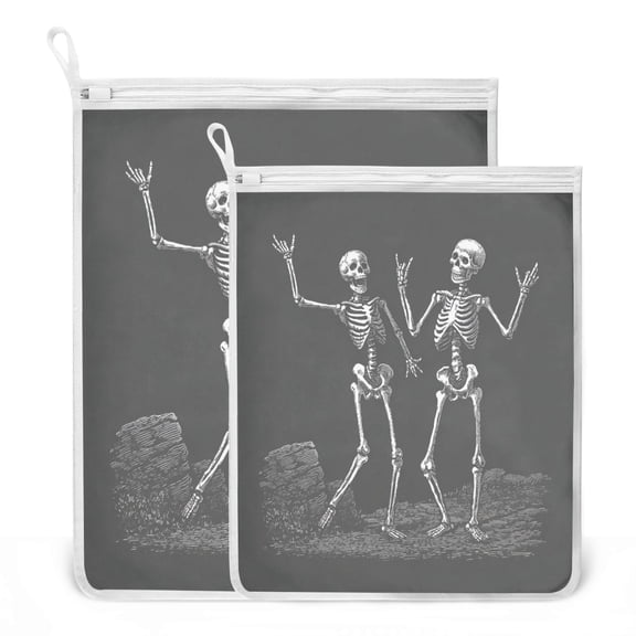 2 Pack Mesh Laundry Bags Two Happy Skeletons Durable Polyester Wash Bags with Zipper 2 Sizes Reusable Delicates Bag for Washing Machine Travel Storage