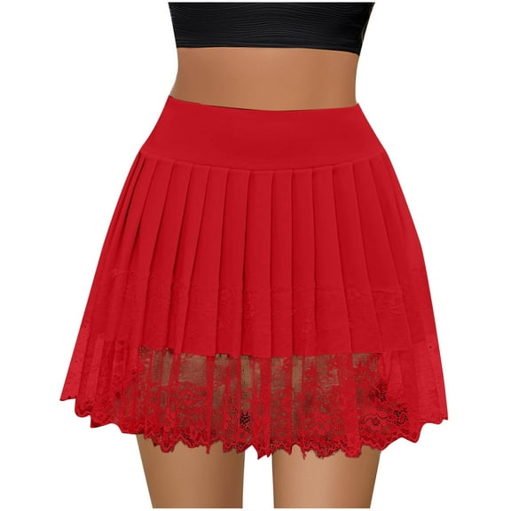 Women's Lace Trim Mini Skirt Low Rise Pleated Half Slip Skirt Layered Flowy Skirts Underskirt