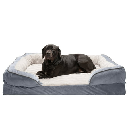 UPC: 0842229125276 | FurHaven Pet Products Velvet Waves Perfect Comfort Full Support Sofa-Style Pet Bed for Dogs & Cats – Granite Gray Jumbo Plus