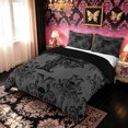 thumbnail image 3 of meiyoeat Gothic Skull Letter P Duvet Cover King for Boys Girls, Boho Damask Flower King Bedding, Black Reversible, 3 Pieces, 1 Duvet Cover and 2 Pillowcases, 3 of 6