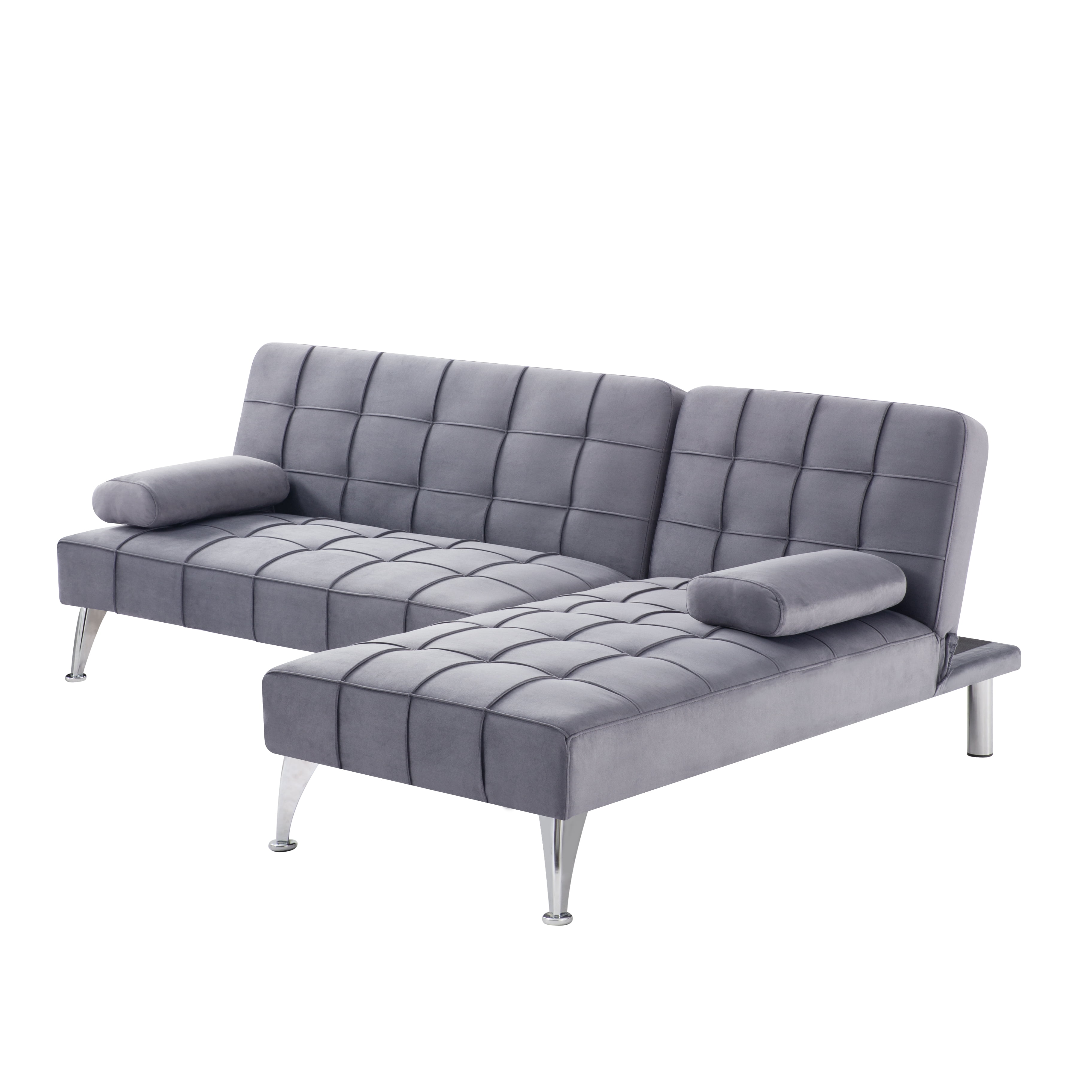 BSHTI Velvet Sectional Sofa 78.35” L Shaped Couch with Sleeper Function – Split-back design Modern Convertible Sleeper Sofa Bed for Living Room, Gray