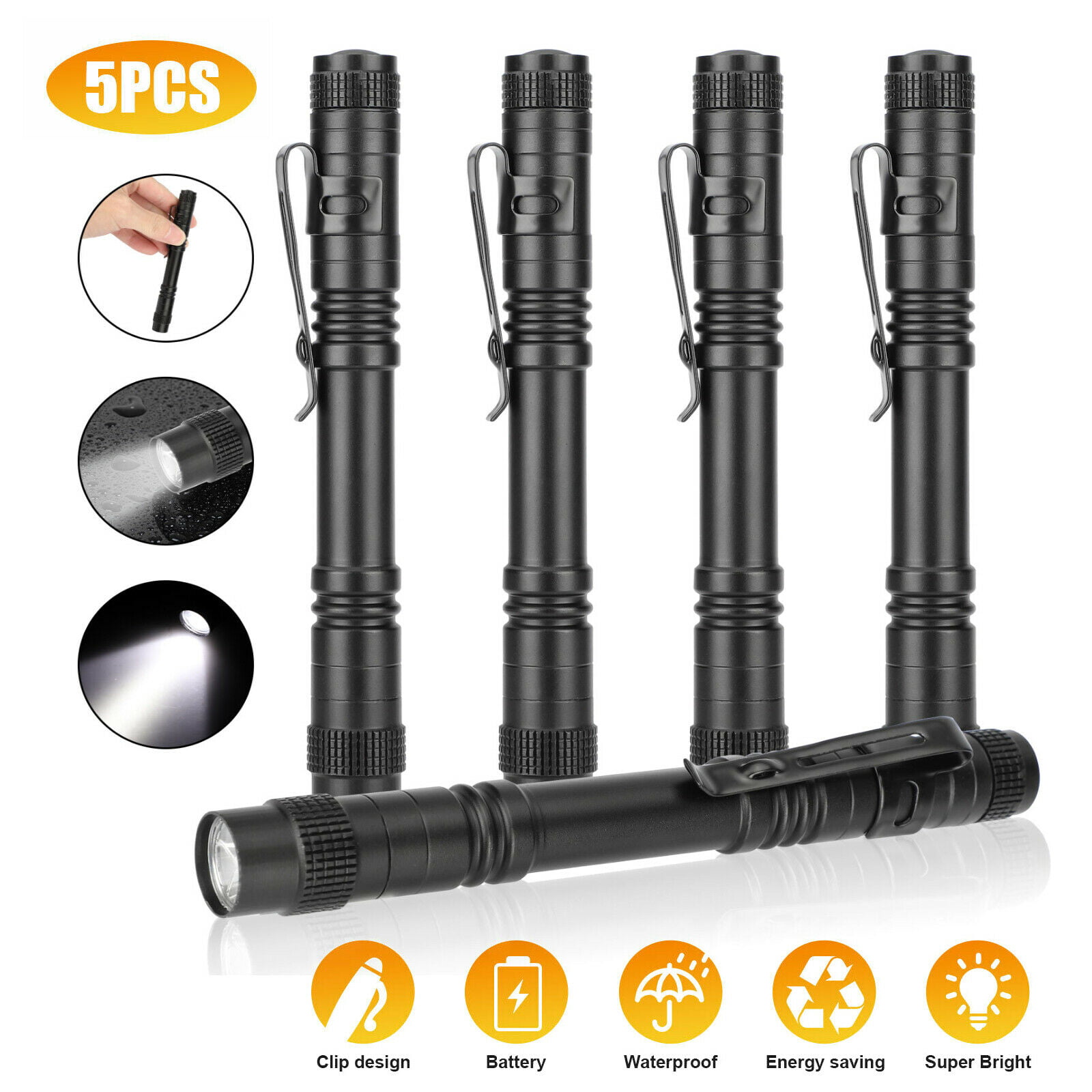 5PCS Cree-XPE-R3 LED Flashlight Clip Mini Light Penlight Portable Pen Torch Lamp 