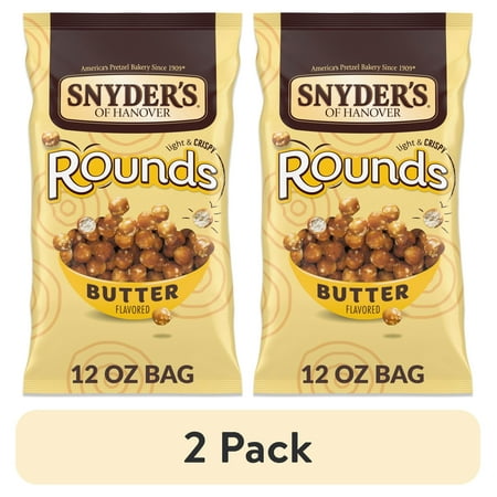 (2 pack) Snyder's of Hanover Butter Flavored Mini Pretzel Rounds, 12 oz Bag