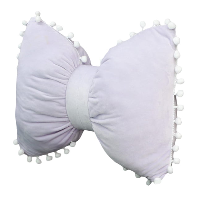 Almohada de lazo para reposacabezas de coche, almohada lumbar decorativa de felpa para el cuello con pompones Púrpura